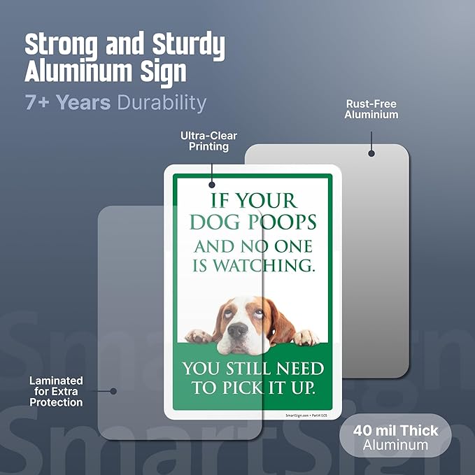 SmartSign Funny Pick Up After Your Dog Yard Sign - 10"x7", 21.5 inch Tall Lawn Sign & Stake Kit, Cute Dog Graphic, 40 mil Laminated Rustproof Aluminum
