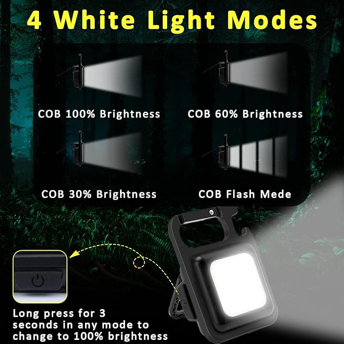 MAKDAK COB Rechargeable Keychain Flashlight 2Pack, High Lumen Super Bright LED Work Light with Magnet,Clip,Bottle Opener for Dog Walking,Car Repair, Emergency,Camping,EDC
