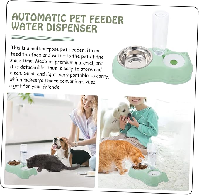 Happyyami 1set Automatic Pet Feeder Dual Food and Water Bowls Convenient Feeding for Busy Pet Owners Base Smooth Design for Cats and Dogs