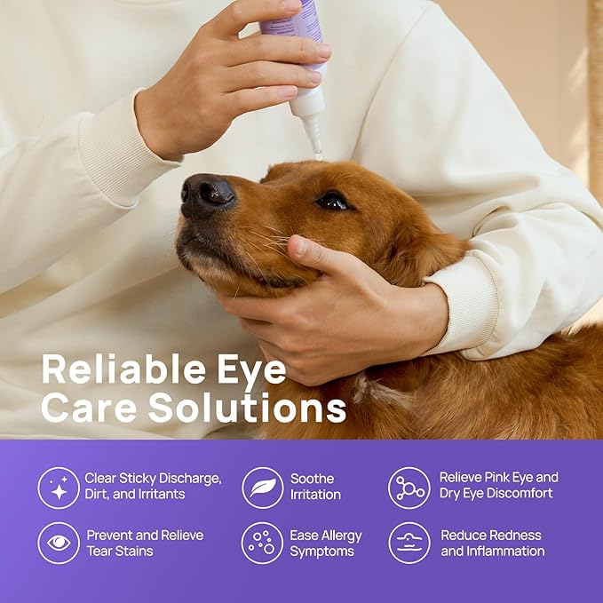 HICC PET Dog Eye Drops, Eye Drops for Dog Care & Cat Care, Soothe Allergy, Relieve Dry Eyes Pink Eyes, Pet Tear Stain Cleaner (2 x 5.1 fl oz)