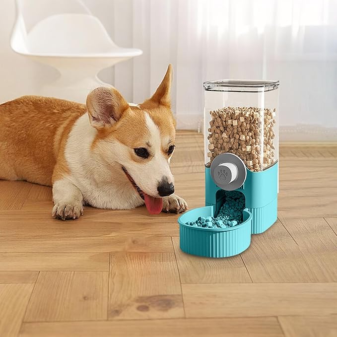 Hanging Automatic Small Pet Food Water Dispenser, Space-Saving Automatic Pet Feeder, Self-Feeding and Waterer Set Kennel Feeding Station, Large Capacity Dog Water Dispenser for Dogs Cats (Blue)