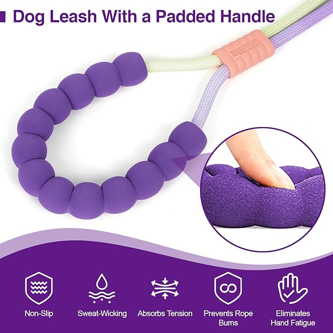 Hands Free Dog Leash Dual Handle, Wearable Leashes for Dog, Padded Waist Belts and Rotating Metal Clip,for Small Medium Large Dogs (18+ lbs) Walking Training Running (Purple Green, 5.5 FT)