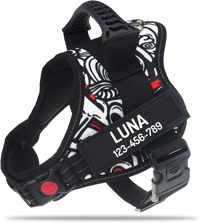 Personalized No Pull Dog Harness with Custom Name and Phone Number by PawPawify, Heavy Duty Pet Vest to Prevent Tugging, Pulling, or Choking, Training and Walking White Doodle