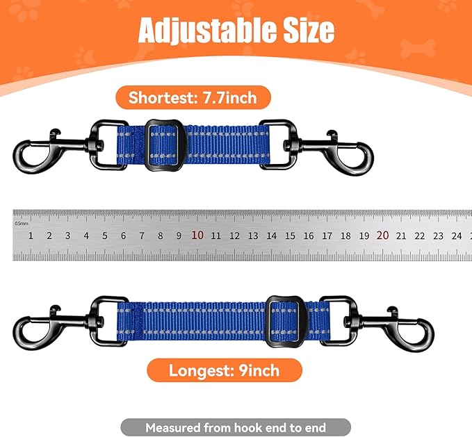 Dog Collar Safety Clip, Adjustable Backup Safety Strap, Double-Ended Leash Connector, High Reflectivity, Suitable for Dog Harnesses to Collar Safety Clips (Blue)