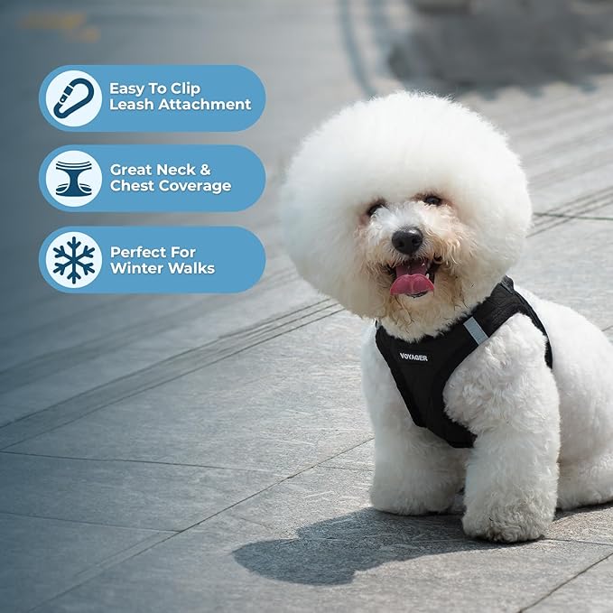 Best Pet Supplies - All Weather Plush, Reflective, No Pull Harness for Small, Medium Dogs, Cats - Secure with Hook & Loop Fastener, Buckle, Double D-Rings - Black Plush, M