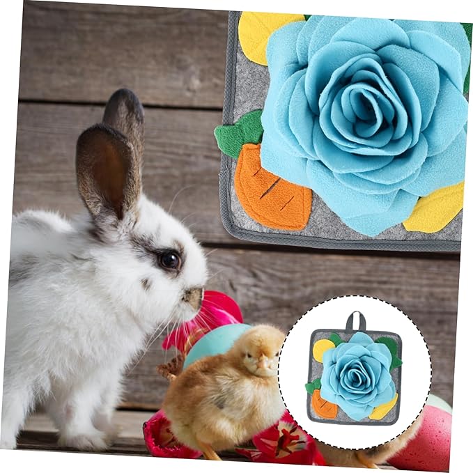POPETPOP Rabbit Snuffle Mat for Foraging Slow Feeding Interactive Nose Work Training Toy for Bunnies Washable PET Anxiety Relief Pad Random Rope Position