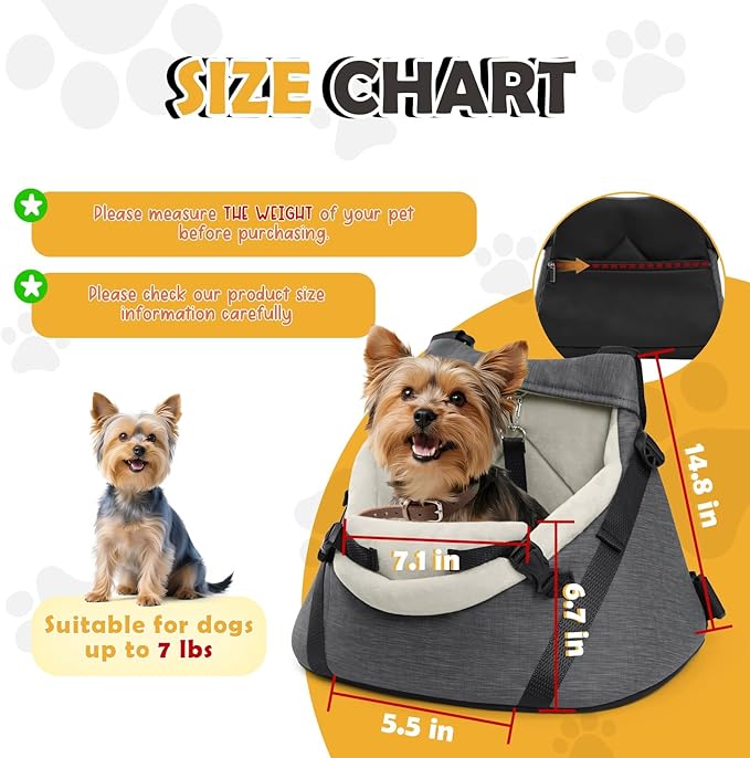 WOYYHO 1-7 lbs Tiny Dog Car Seat for Teacup Yorkie Luxury PU Leather Dog Booster Seat for Small Animals Cats Bunny Lizard Guinea Pigs with Safety Belt, Soft Flannel Lining, Adjustable Height