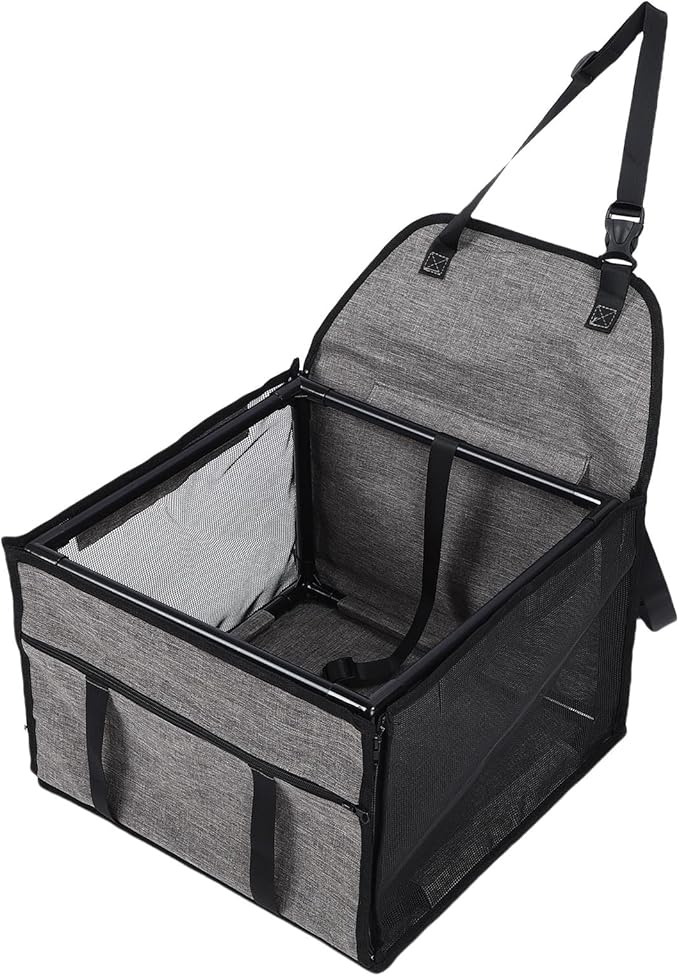 Asixxsix Small Dog Car Booster Seat, Waterproofing Folding Soft Travel Pet Carrier Cage with Breathable Mesh and Stable Portable Pet Car Basket for Road Trip (Light Gray)