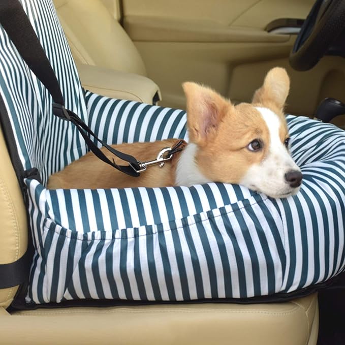 Dog Bed Dog Car Seat Puppy Pet Car Booster Seat,Detachable Non-Slip Dog Travel Car Carrier Bed with Clip-On Safety Leash,Removable Washable Cover for Small and Medium Pets