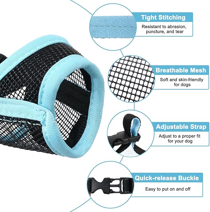 LUCKYPAW Dog Muzzle, Mesh Muzzle for Small Medium Dogs, Soft Mouth Cover to Prevent Biting Chewing, Drinkable Breathable Adjustable Puppy Mouth Guard(M, Baby Blue)