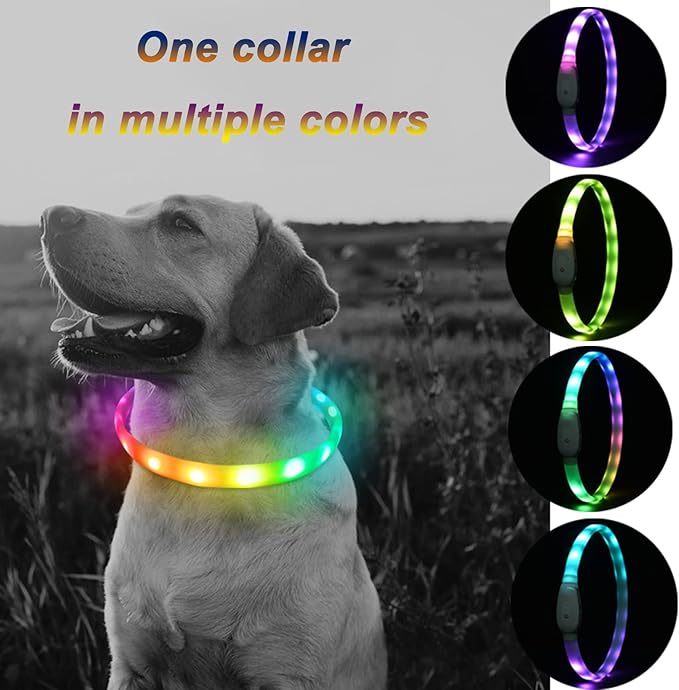 Led Dog Collar, USB Rechargeable Lighted Collar Band with Color Changeable,Cuttable Dog Lights Collars for Night Walking for Small Medium Large Dog