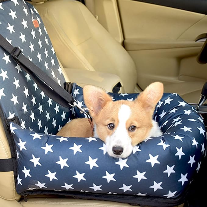 Dog Bed Dog Car Seat Puppy Pet Car Booster Seat,Detachable Non-Slip Dog Travel Car Carrier Bed with Clip-On Safety Leash,Removable Washable Cover for Small and Medium Pets