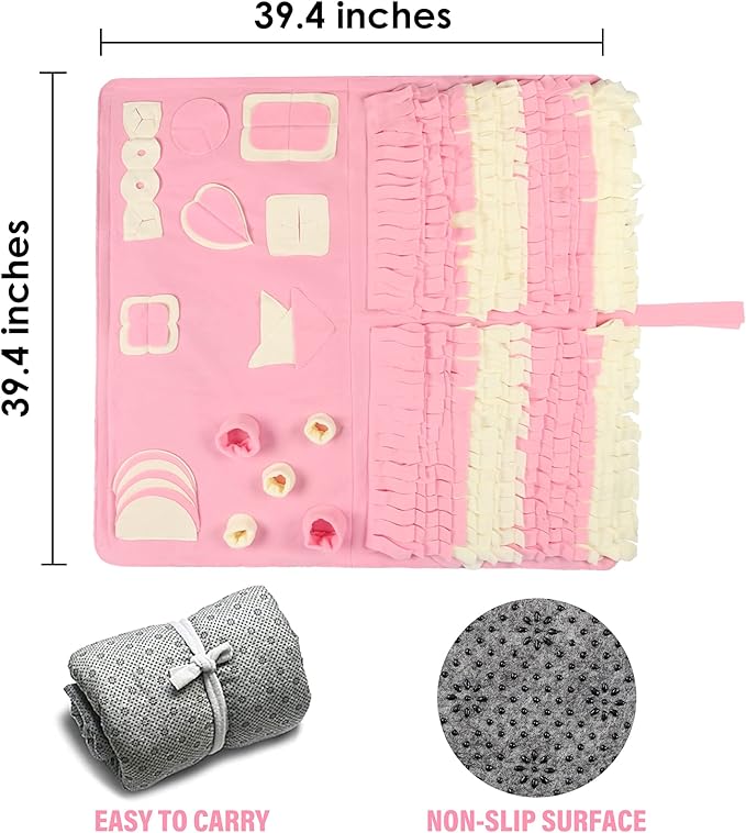 Snuffle Mat for Small Large Dogs (39.4" x 39.4") - Nosework Feeding, Easy to Fill, Machine Washable Training Mat, Pet Activity/Toy/Play, Great for Stress Release - L & Pink