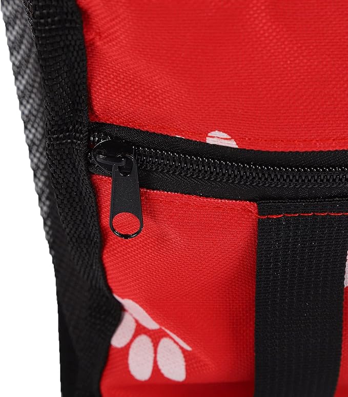 Pet Carrier Cage Dog Car Seat Bear Pattern Washable Foldable Pet Safety Travel Seat with Support Rod for Cars Oxford Cloth Material (Red paw Print Support Stick Style)