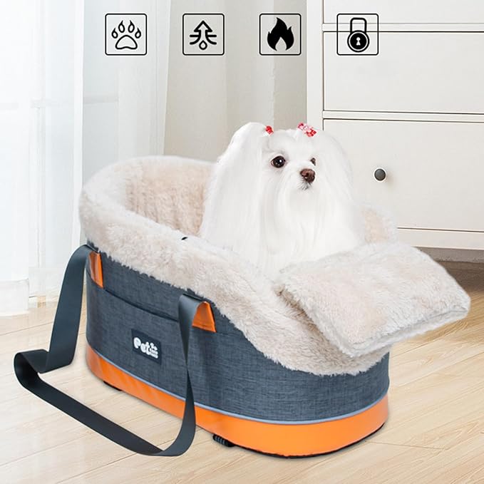 Pet Travel Console Carrier - Console Dog Car Seat with Strap Design, Small Cat Dog Storage Bag | Vehicle Center Safety Pocket Seat for Puppies, Portable Carrier for Road Trips, Rides, or Vet Visits