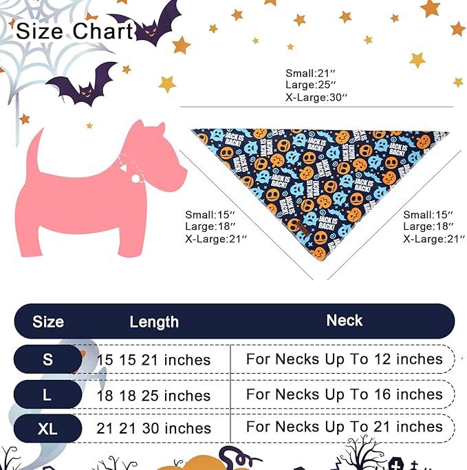 Halloween Dog Bandana – Spooky Ghost Print Triangle Scarf for Small Medium Large Dogs, Soft Cotton Pet Bib for Fall, Adjustable Dog Kerchief for Trick or Treat & Costume Parties