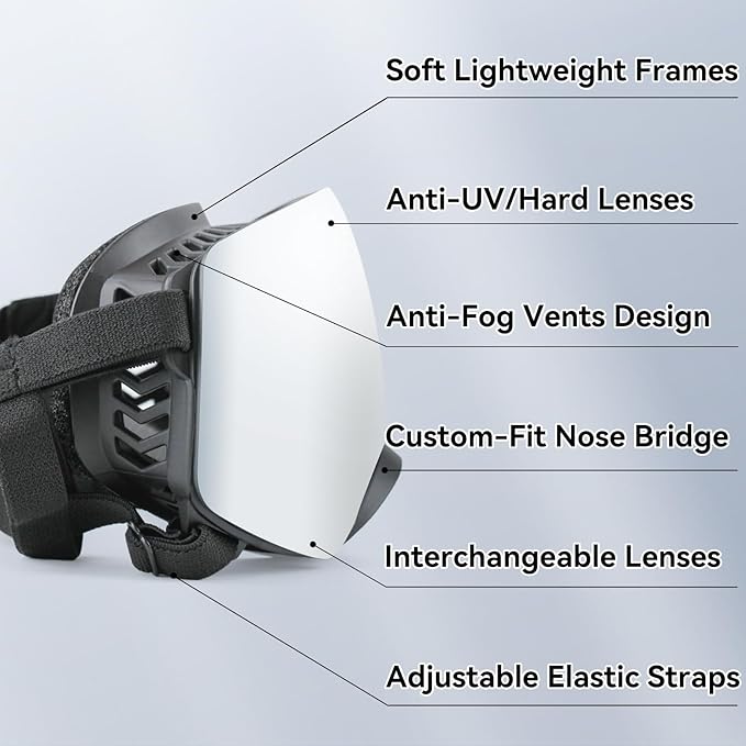 NAMSAN Dog Goggles for Large Dogs, Black/Silver Lenses Replaceable, Dog Sunglasses Medium to Large Breed, Anti-UV Doggie Eye Protection, Adjustable Driving Glasses, Windproof Dustproof, Black