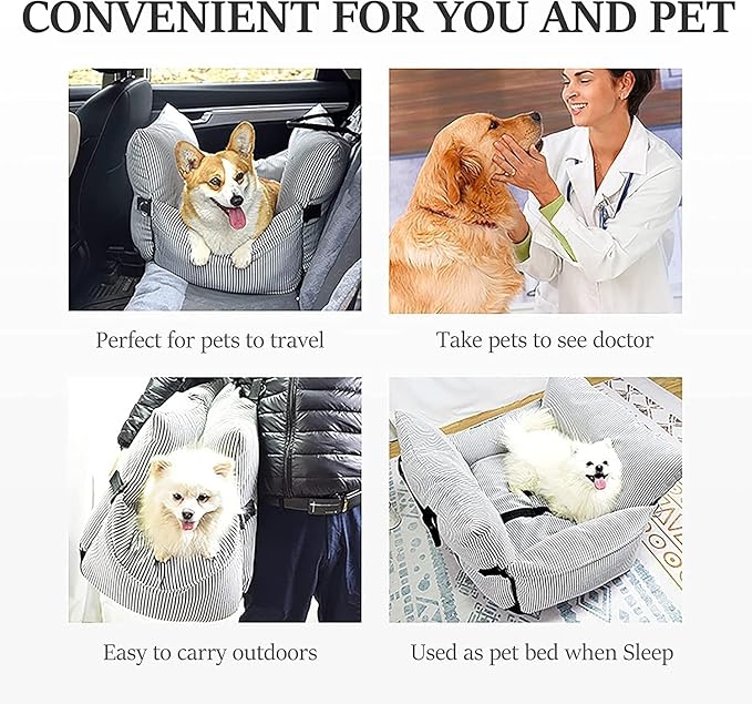 Daneey Dog Car Seat for Medium Dogs, Dog Booster Seat for Car, Fully Detachable Washable Dog Car Bed for Car Travel, Non-slip Safety Pet Car Seat with Seat Belt