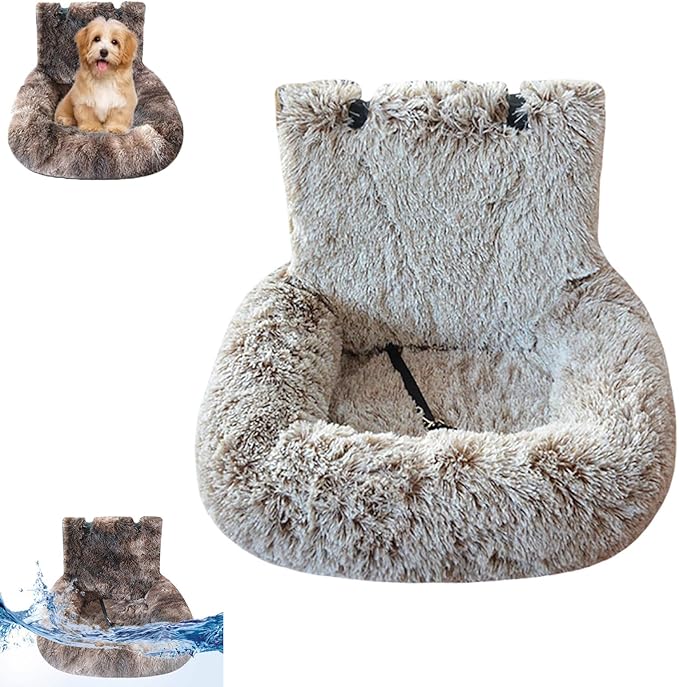 Dog Car Seat Bed, Fluffy Pet Travel Seat, Removable Washable Cushion, Non-Slip Bottom, Protects Car from Dirt/Scratches, Suitable for Small, Medium Dogs/Cats & All Vehicles (Grey)