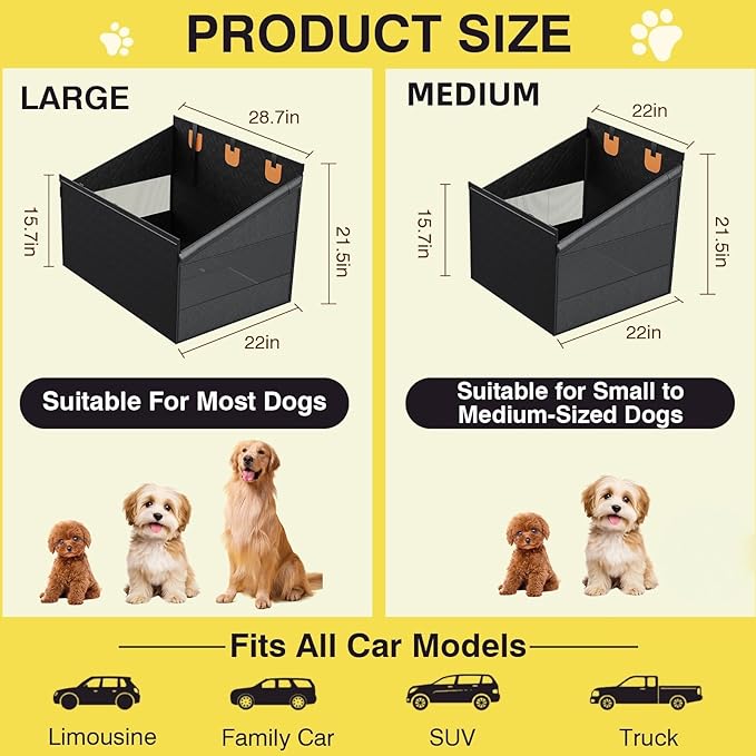 Medium Dog Car Seat, Hard Bottom Car Seats Cover for Dogs, Waterproof Non-Slip Foldable Back Seat Extender for Small to Medium Size Dog, Backseat Cover for Dogs in Vehicle SUV Truck, Black M