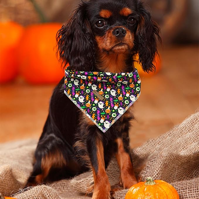 Elegant Little Tail Dog Bandana, Fall Halloween Adjustable Scarf Handkerchief Bib for Small Large Dogs, Boy Girl Square Kerchief