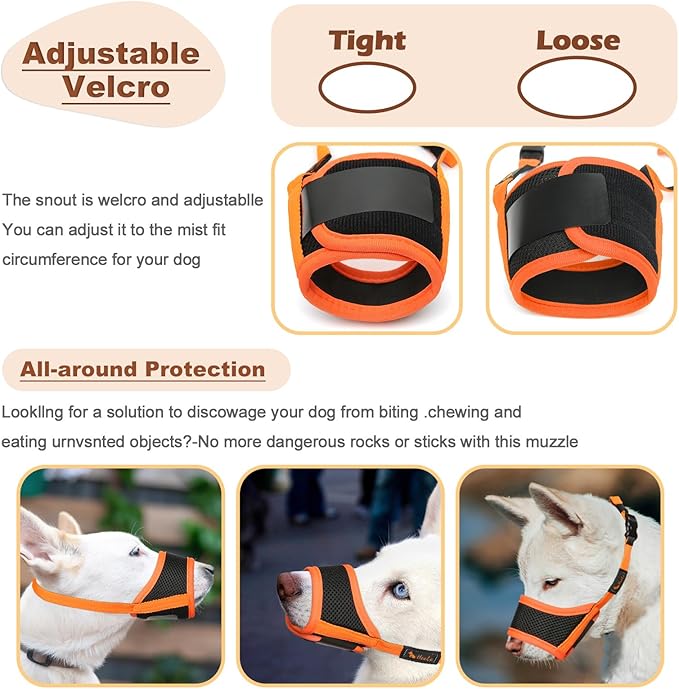 HEELE Dog Muzzle,Soft Nylon Muzzle Anti Biting Barking Chewing,Air Mesh Breathable Drinkable Adjustable Loop Pets Muzzle for Small Medium Large Dogs 4 Colors 4 Sizes XL