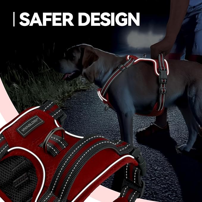 VIVAGLORY Dog Harness Easewalk No Pull Dog Harness with Handle Front Clip & Back Clip for Training Walking Lifting, No Pull Adjustable Easy On Padded Comfortable for Pet, XS, Red - Patterned