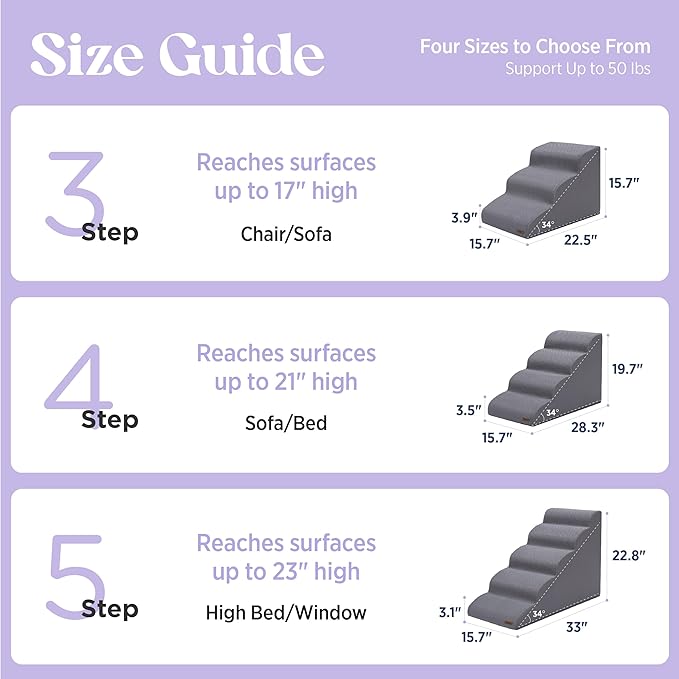 Lesure Dog Stairs for High Bed Pet Steps Ramp for Small Dogs with CertiPUR-US Certified Foam with Non-Slip Bottom, Grey, 5 Steps