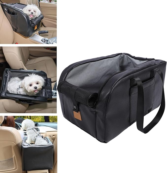Center Console Dog Car Seat, Adjustable Breathable Multipurpose Portable Pet Car Seat with Soft Cushion Safety Belt, Dogs Armrest Booster Seat for Small Dog