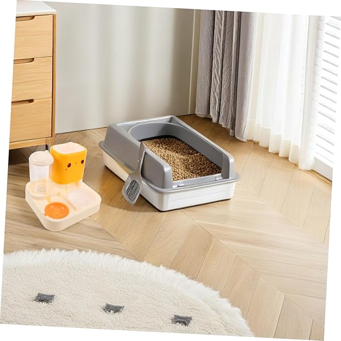 TOYANDONA Dual Pet Feeder Bowls Automatic Dog Cat Feeder Water Fountain Whisker-Friendly Cat Food Bowl Sturdy Base Space-Saving Design