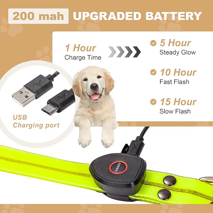 LED Pet Collars USB Rechargeable, Light Up Dog Collars Waterproof and Rechargeable, Flashing Glow in Dark Dog Collars, Adjustable Lighted Small Medium Large Dogs Collars for Night Walking.
