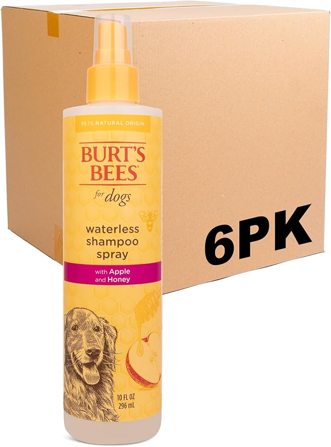 Burt's Bees for Pets Waterless Shampoo Spray for Dogs with Apple and Honey, 99.1% Natural Origin Formulas, Gentle Waterless Dry Dog Shampoo, 10 Fl Oz - 6 Pack