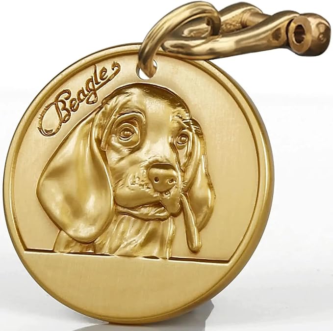 Vintage Pure Copper Pet ID Tags,Personalized Dog Tags,Three-Dimensional Relief Pet Pattern,Lettering on The Front and Back,Custom Pet Tags (B25-Beagle)