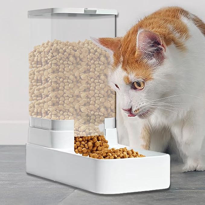 Generic Automatic Dog Cat Water Dispenser - Pet Feeder and Water Dispenser Set | Dog Cat Water Dispenser Feeder for Waterer Food Large Capacity, Food Feeder and Waterer Set with Pet Food Bowl, WHITE