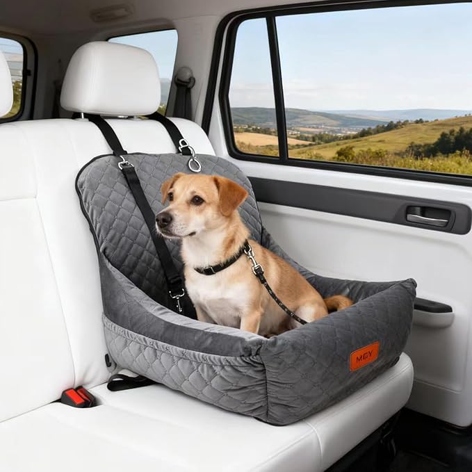 Dog Car Seat for Small Dogs, Fully Detachable and Washable Pet Booster Car Seats, Pet Travel Home Bed Ultra Soft Fabric, Adjustable Straps,Easy to Install, Gray