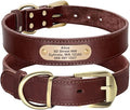 Custom Leather Dog Collar for Small Medium Large Dogs Pitbull Personalized Fashion Genuine Leather ID Collar with Name Plate Brown XL