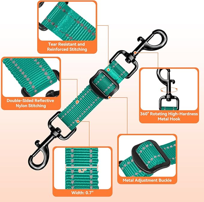 Dog Collar Safety Clip, Adjustable Backup Safety Strap, Double-Ended Leash Connector, High Reflectivity, Suitable for Dog Harnesses to Collar Safety Clips (Turquoise)