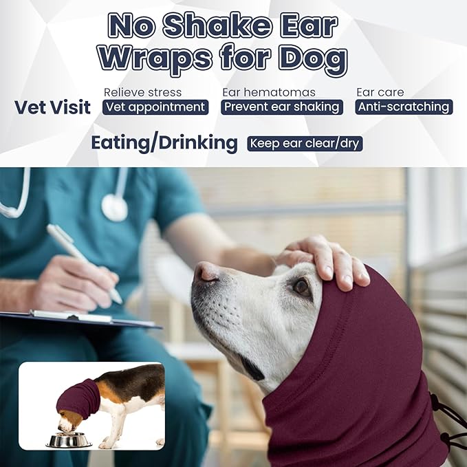 Nanaki Calming Hoodie Dog Ear Cover Dull Red,L -Soft No Shake Dog Ear Wrap Hematoma, Adjustable Head Protection for Fireworks Grooming, Anxiety Relief, Thunderstorm, Bathing Noise Protection