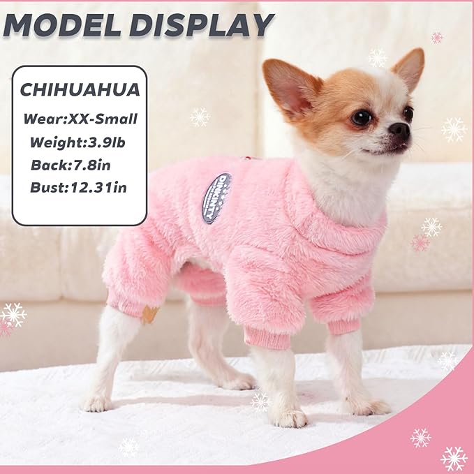 Dog Clothes for Small Dogs Fleece Dog Pajamas Winter Warm Thermal Soft Puppy Pjs Coat Stretchy Jumpsuit Doggie Pet Sweater Outfits Cat Apparel (Pink, X-Small)