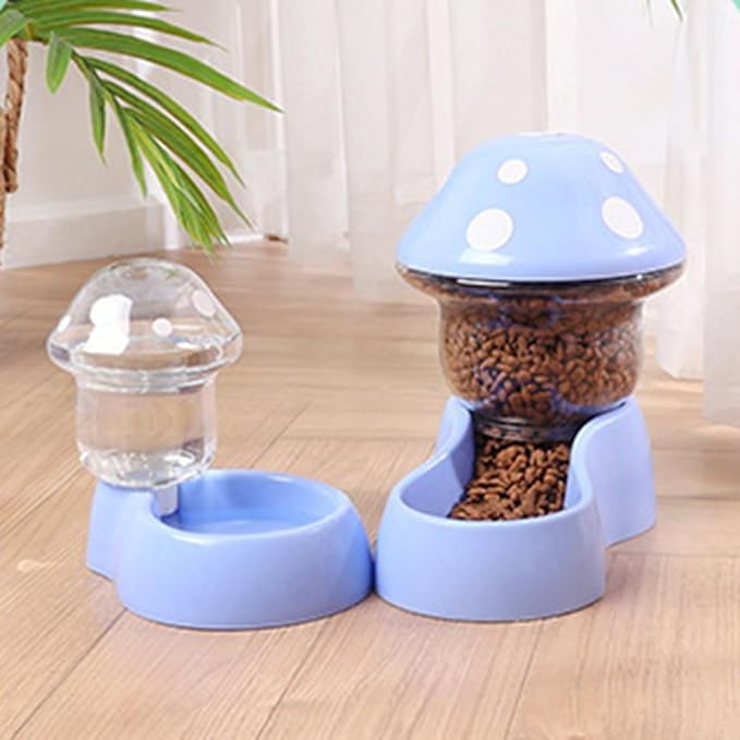 1 Set Cat Water Feeder Auto Replenishment Large Capacity Mushroom Shape Pet Dog Cat Water Food Container Pet Supplies, Mushroom Shape Pet Cat Dog Automatic Feeder, Dog Food Dispenser Blue