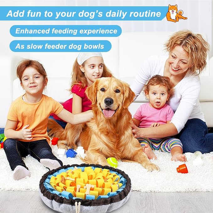 Vivifying Snuffle Mat for Dogs, Adjustable Sniff Mat for Slow Eating and Keep Busy, Interactive Enrichment Toys for Dogs for Mental Stimulation (Yellow&Blue)