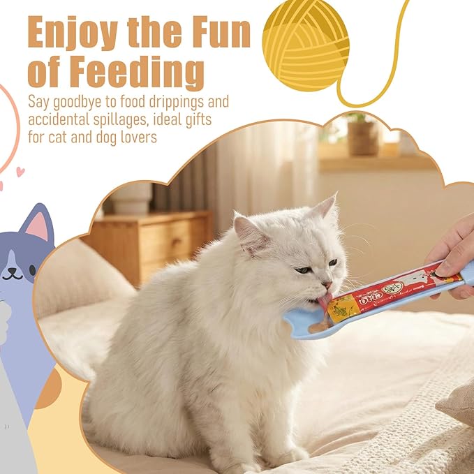 2PCS Cat Treat Spoon Set, Cat Treat Squeeze Spoons & Cats Strip Feeder Spoon for Wet Food, Lickable Treats, and Liquid Snacks - Blue & Pink