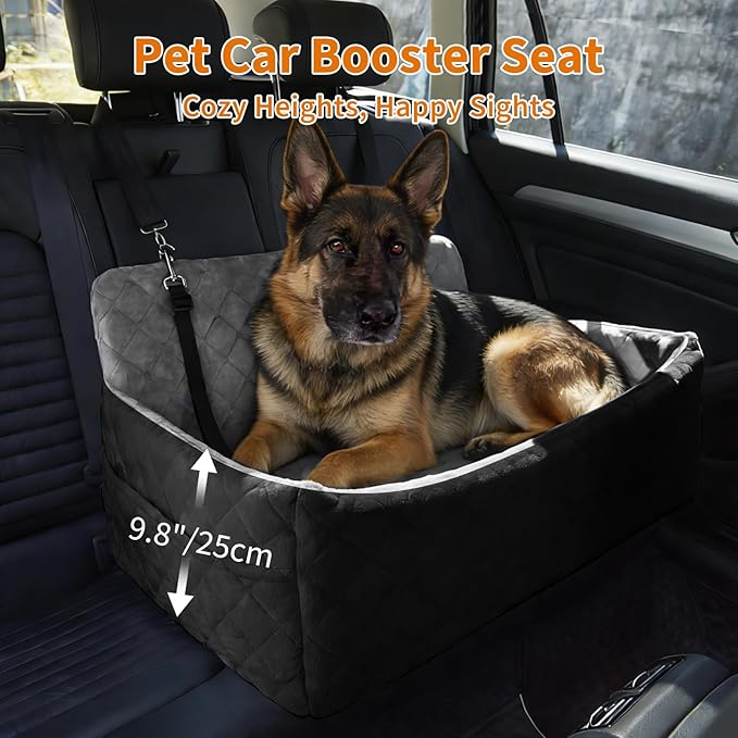 Dog Car Seat for Large Dogs Up to 55 lbs, Pet Booster Seat with Memory Foam, Non-Slip Washable Dog Car Bed with 2 Safety Leashes & Storage Pockets for SUV & Sedan