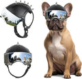PETLESO Dog Helmet with Anti-UV Silver Goggles, Small Dog Motorcycle Helmet with Ear Holes, Drop-Down Biking Helmet, Adjustable Hat for Small Dogs Heads Protection with Rivets, Silver Lens