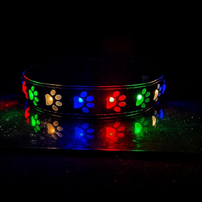 Subversive USB-C led Light up Dog Collar,Star Running LED Design Comfortable and Soft Material,Multicolored Lighting (PW-Black, S(7.87-11.8"))