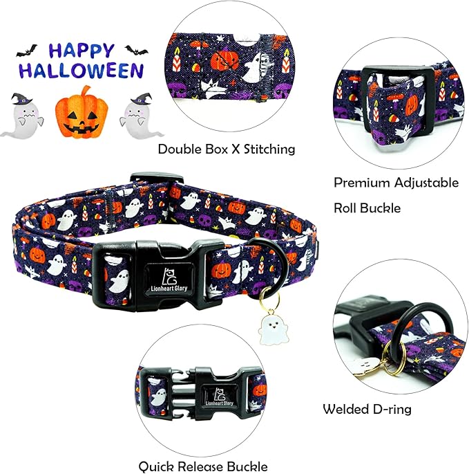 Lionheart glory Dog Collars Fall Halloween Pumpkin Collar Dog Heavy Comfortable Adjustable Dog Collar for Medium Collar Dogs Girls or Boys Dog Collar Cute Pet Gift
