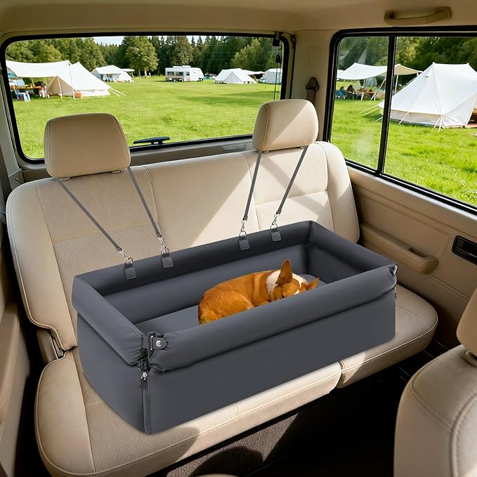 Car Seat for Small/Medium Dogs, Portable Dog Car Bed Travel Pet Carseat with Fix Belt Easy to Store & Carry (Dark Blue)