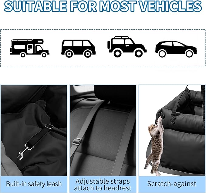 Dog Booster Car Seat, Waterproof PU Leather Upholstered Cat Bed for Car with Storage Pockets, Portable Pet Seat, Bite-Resistant, Perfect for Travel and Home