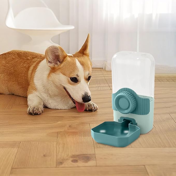 Hanging Cage Automatic Small Pet Food Bowl Water Bottle Dispenser, Auto Pet Feeder and Waterer Set, Suitable for Small Dogs, Cats, Kittens, Puppies, Rabbits, Chinchillas(900ML) (Green)