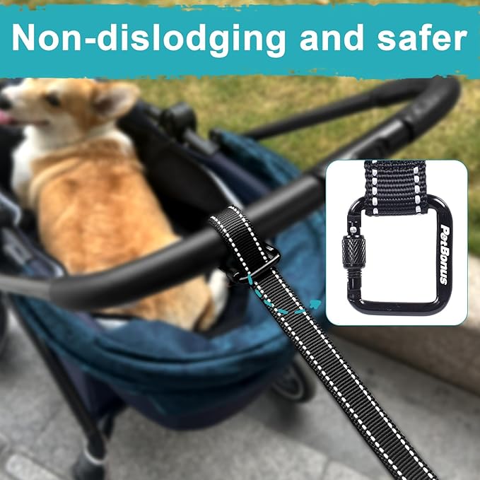 PetBonus Dog Leash Wrist Strap, Safety Strap for Retractable Leash, Lockable Reflective Short Dog Lead with Adjustable Soft Padded Handle for Walking, Extra Layer Security for Pet Stroller (Black)